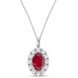 Oval Lab Ruby & Diamond Halo Pendant 14K White Gold (1.42ct)