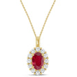 Oval Lab Ruby & Diamond Halo Pendant 14K Yellow Gold (1.42ct)