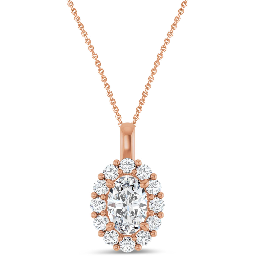 Oval Lab Diamond Halo Pendant 14K Rose Gold (1.17ct)