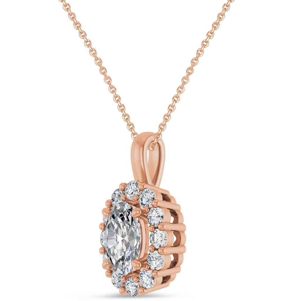 Oval Lab Diamond Halo Pendant 14K Rose Gold (1.17ct)