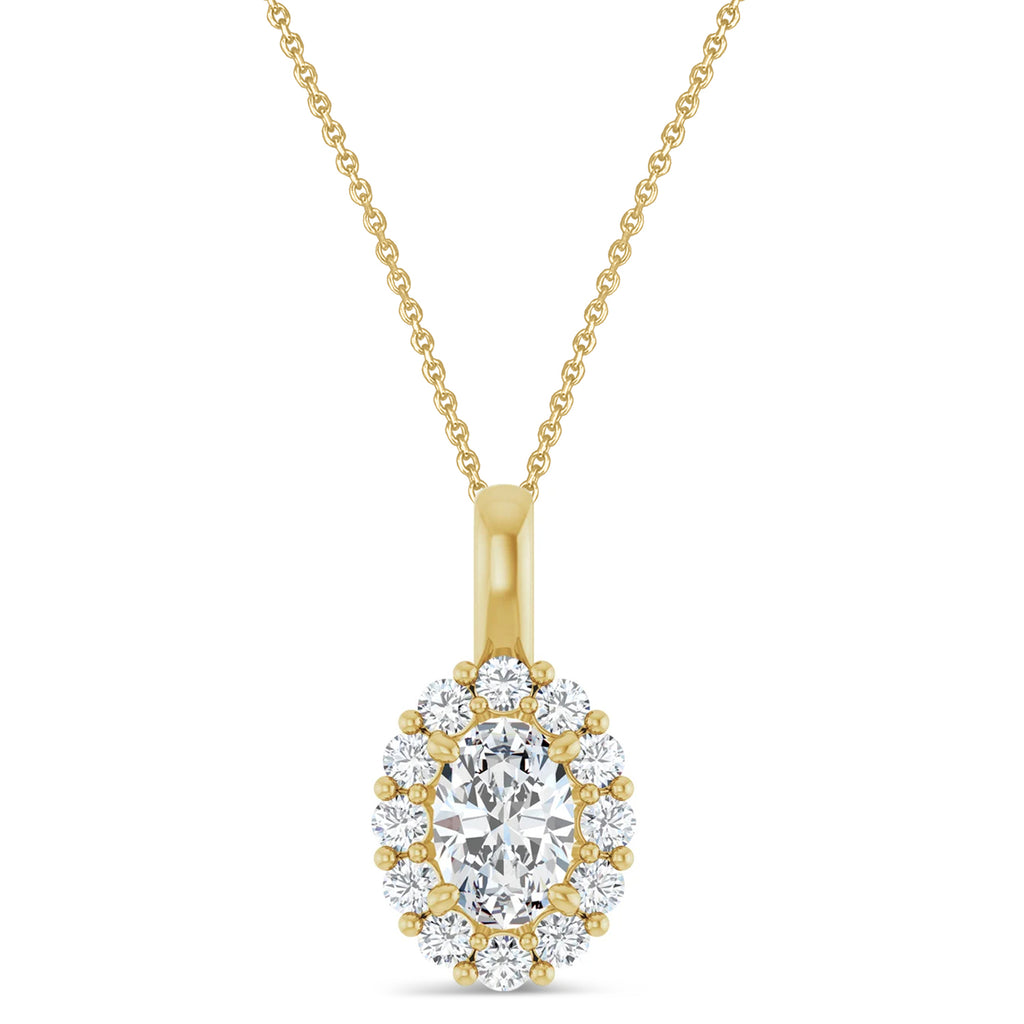 Oval Lab Diamond Halo Pendant 14K Yellow Gold (0.74ct)