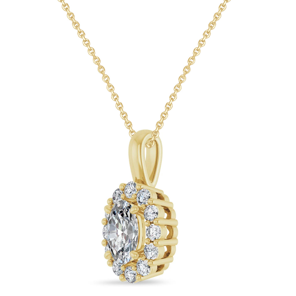 Oval Lab Diamond Halo Pendant 14K Yellow Gold (0.74ct)