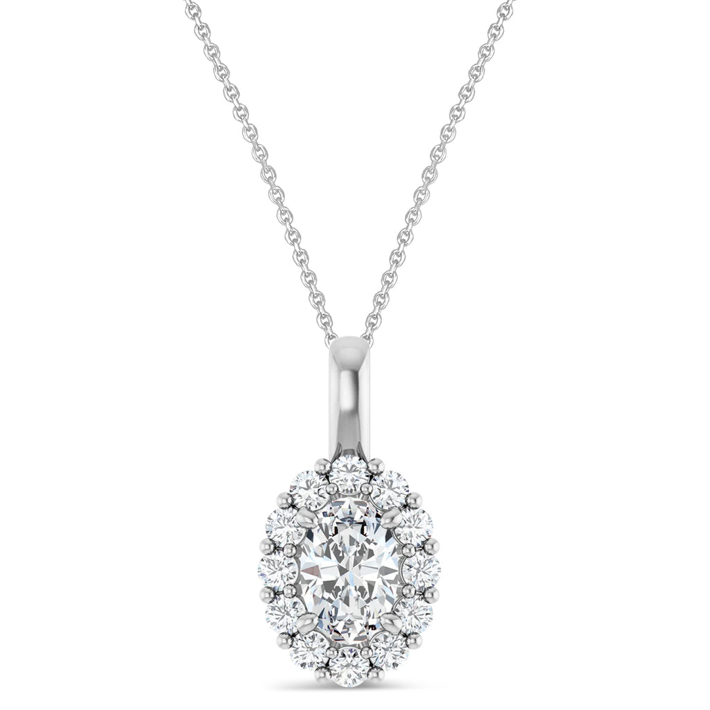 Oval Lab Grown Diamond Halo Pendant 14K White Gold (0.74ct)