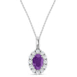 Oval Lab Amethyst & Diamond Halo Pendant 14K White Gold (0.69ct)