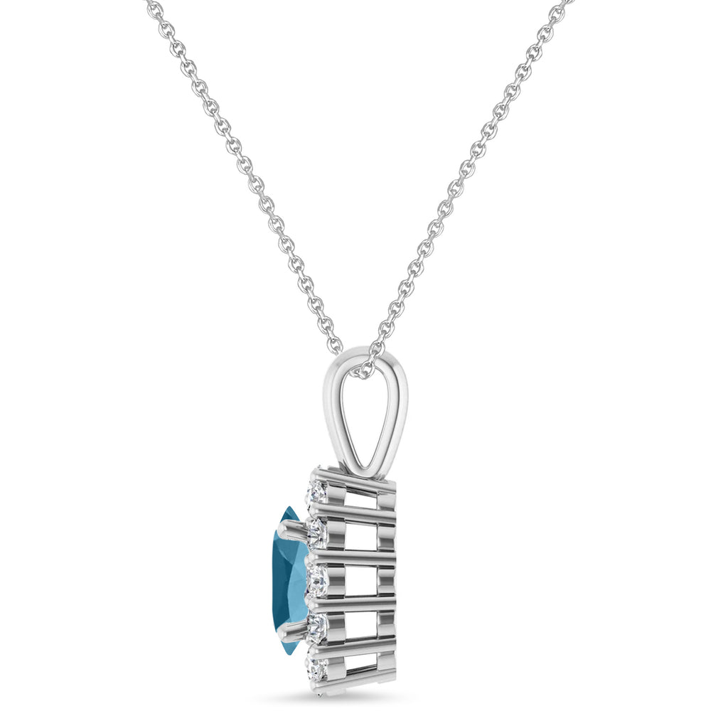 Oval Lab Aquamarine & Diamond Halo Pendant 14K White Gold (0.66ct)