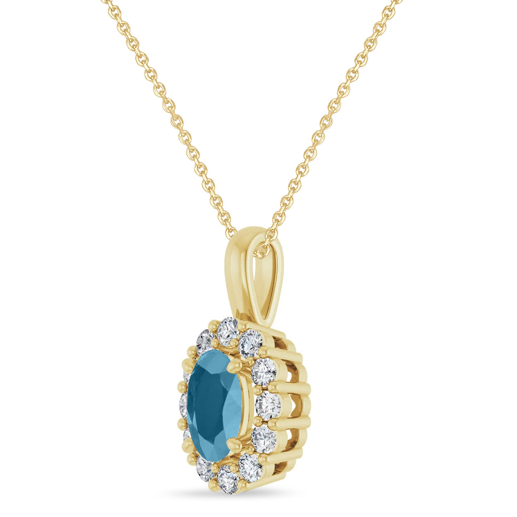 Oval Lab Aquamarine & Diamond Halo Pendant 14K Yellow Gold (0.66ct)