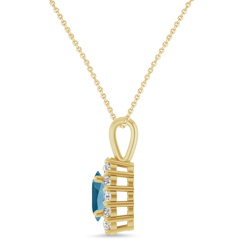 Oval Lab Aquamarine & Diamond Halo Pendant 14K Yellow Gold (0.66ct)
