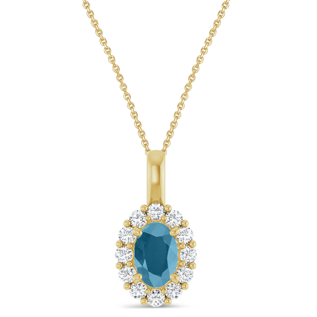 Oval Lab Aquamarine & Diamond Halo Pendant 14K Yellow Gold (0.66ct)