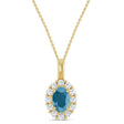 Oval Lab Aquamarine & Diamond Halo Pendant 14K Yellow Gold (0.66ct)
