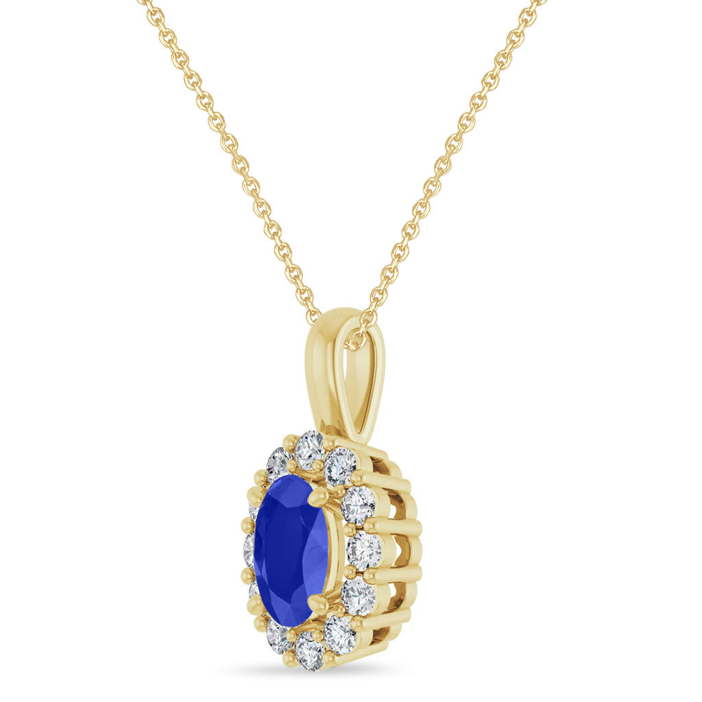 Oval Lab Blue Sapphire & Diamond Halo Pendant 14K Yellow Gold (0.80ct)
