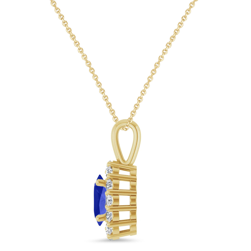 Oval Lab Blue Sapphire & Diamond Halo Pendant 14K Yellow Gold (0.80ct)