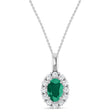 Oval Lab Emerald & Diamond Halo Pendant 14K White Gold (0.64ct)