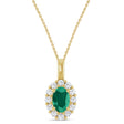 Oval Lab Emerald & Diamond Halo Pendant 14K Yellow Gold (0.64ct)