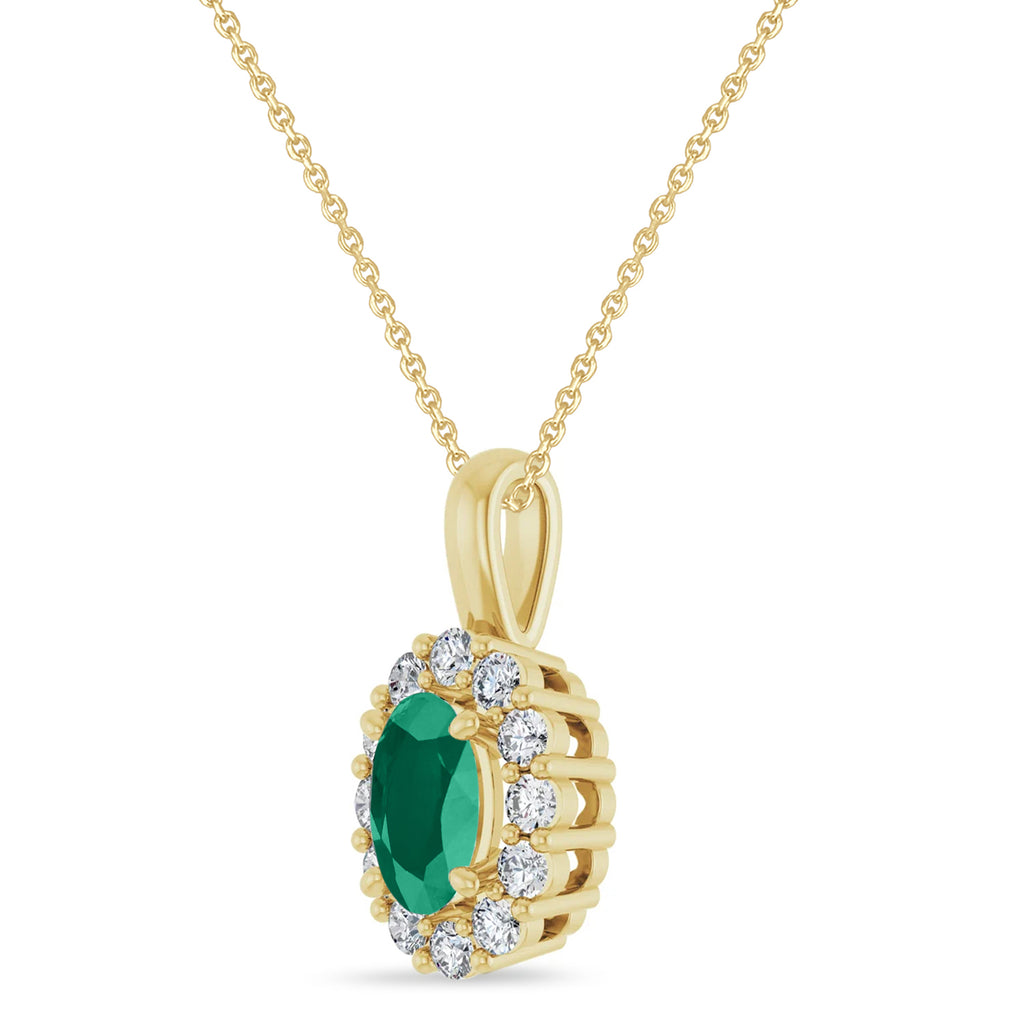 Oval Lab Emerald & Diamond Halo Pendant 14K Yellow Gold (0.64ct)