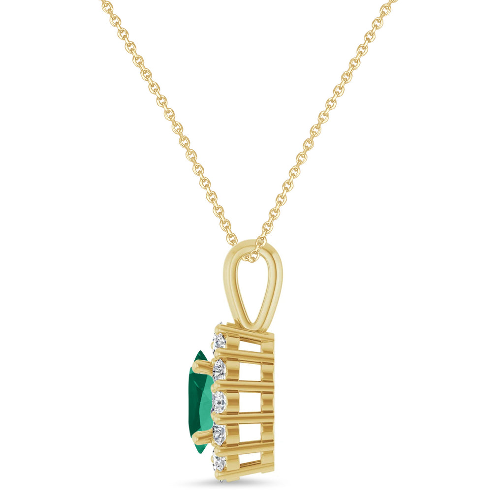 Oval Lab Emerald & Diamond Halo Pendant 14K Yellow Gold (0.64ct)