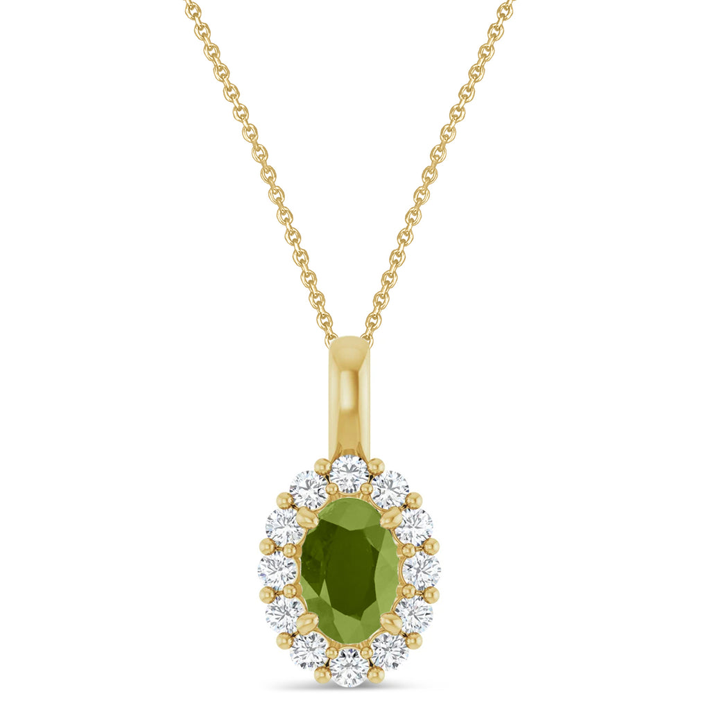 Oval Lab Peridot & Diamond Halo Pendant 14K Yellow Gold (0.76ct)