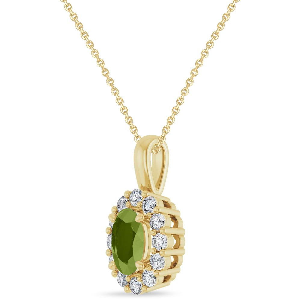 Oval Lab Peridot & Diamond Halo Pendant 14K Yellow Gold (0.76ct)
