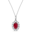 Oval Lab Ruby & Diamond Halo Pendant 14K White Gold (0.84ct)