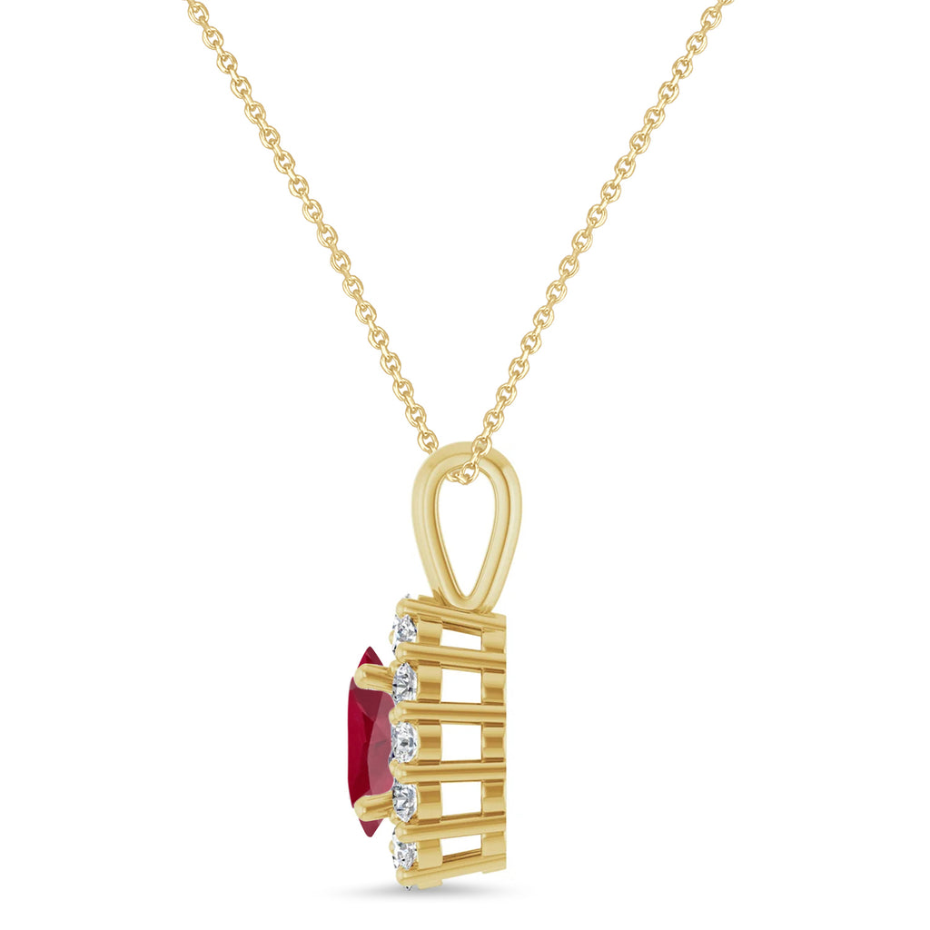 Oval Lab Ruby & Diamond Halo Pendant 14K Yellow Gold (0.84ct)