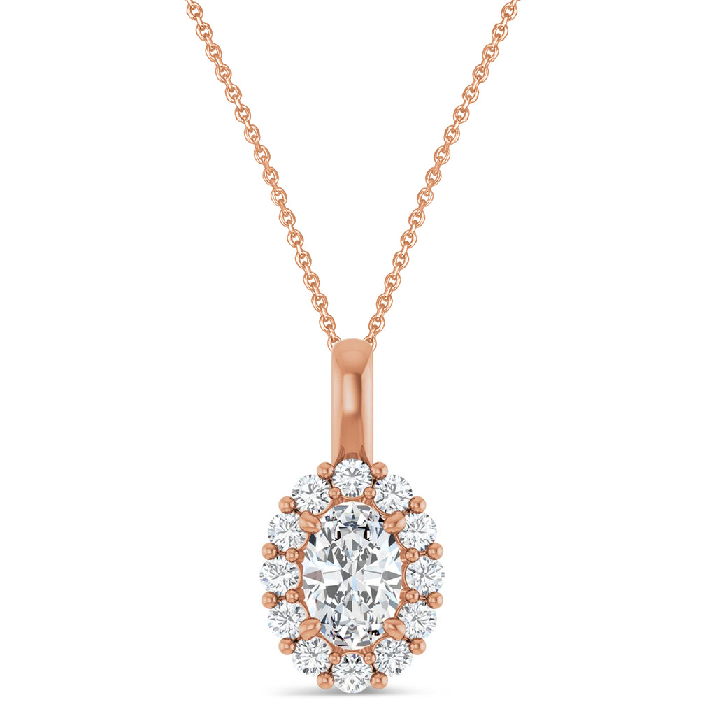 Oval Lab Diamond Halo Pendant 14K Rose Gold (0.74ct)