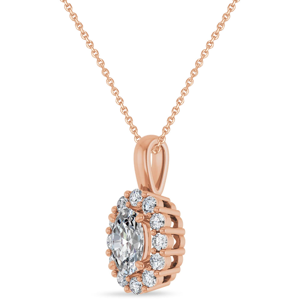 Oval Lab Diamond Halo Pendant 14K Rose Gold (0.74ct)
