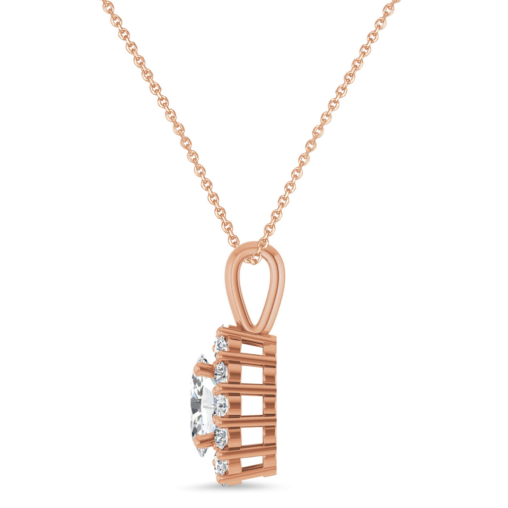 Oval Lab Diamond Halo Pendant 14K Rose Gold (0.74ct)