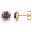 Round Natural Alexandrite & Diamond Halo Stud Earrings 14K Yellow Gold 0.50ct