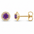 Round Natural Amethyst & Diamond Halo Stud Earrings 14K Yellow Gold 0.40ct