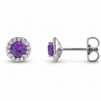 Round Natural Amethyst & Diamond Halo Stud Earrings 14K White Gold 0.40ct