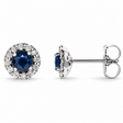 Round Natural Blue Sapphire & Diamond Halo Stud Earrings 14K White Gold 0.60ct