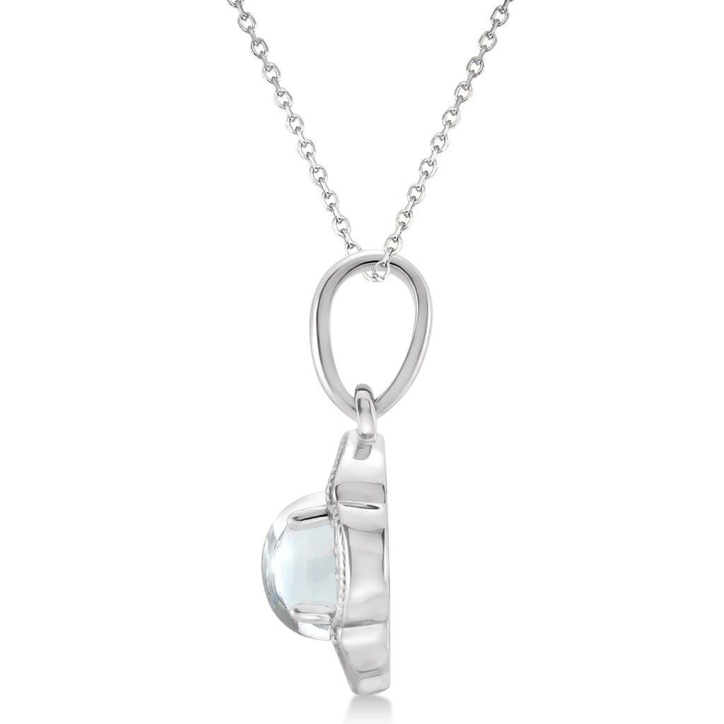 Natural Rainbow Moonstone & Diamond Clover Pendant 14K White Gold (0.27ct)