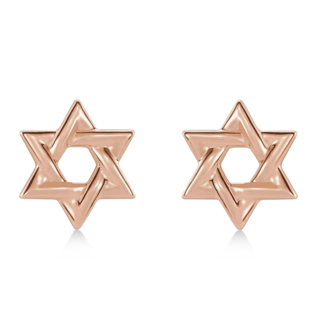 Jewish Star of David Stud Earrings 14K Rose Gold