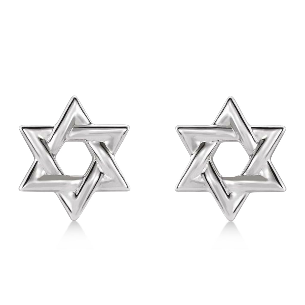 Jewish Star of David Stud Earrings 14K White Gold