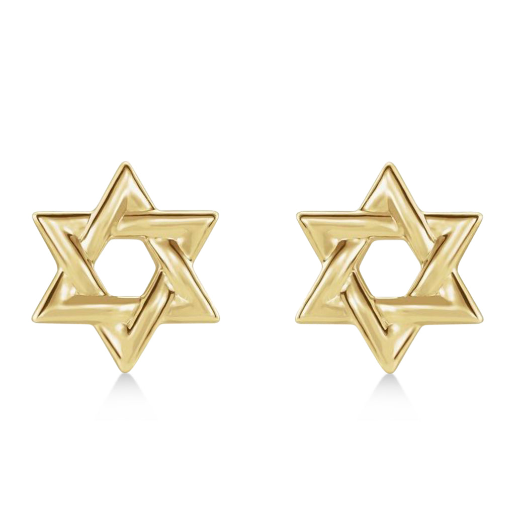 Jewish Star of David Stud Earrings 14K Yellow Gold