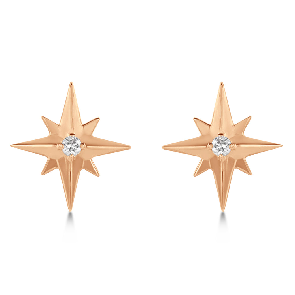 Diamond Star Compass Stud Earrings 14k Rose Gold (0.03ct)