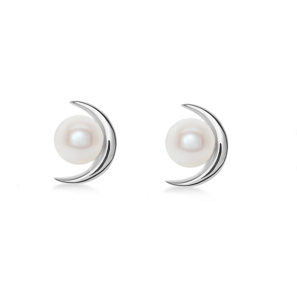 Crescent Moon Freshwater Pearl Earrings Platinum (4.0-4.5 mm)