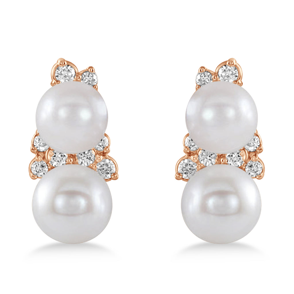 Pearl & Diamond Climber Earrings 14k Rose Gold (5-5.5mm 0.80ctw)