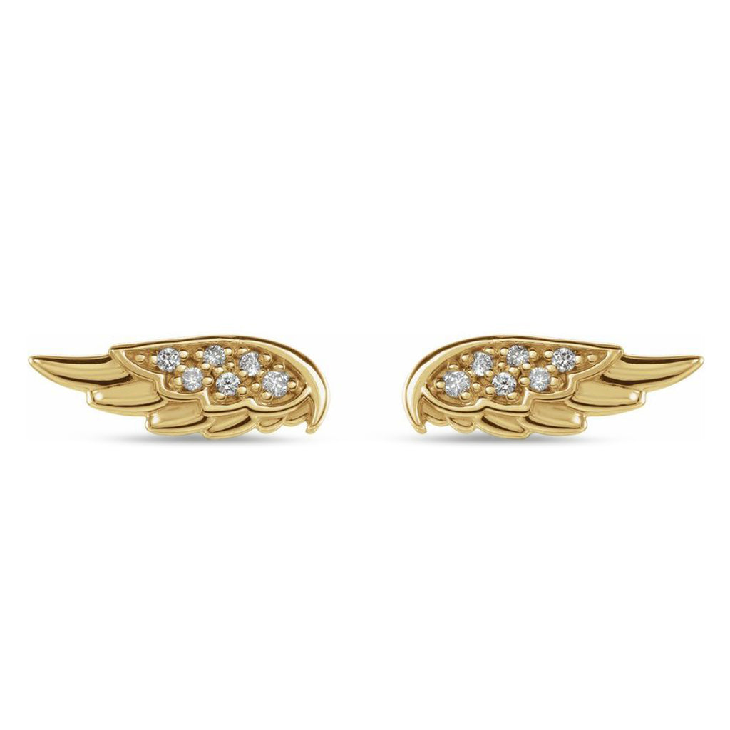 Diamond Accented Angel Wings Stud Earrings 14K Yellow Gold (0.03ct)