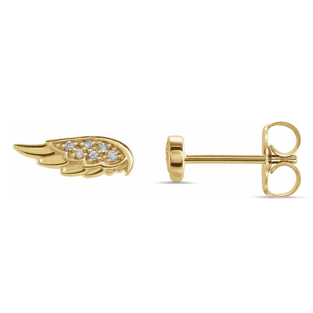Diamond Accented Angel Wings Stud Earrings 14K Yellow Gold (0.03ct)