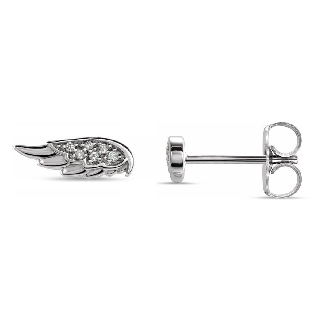 Diamond Accented Angel Wings Stud Earrings Sterling Silver (0.03ct)