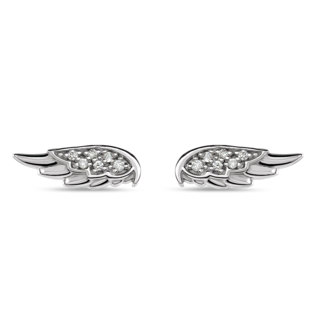 Diamond Accented Angel Wings Stud Earrings Sterling Silver (0.03ct)