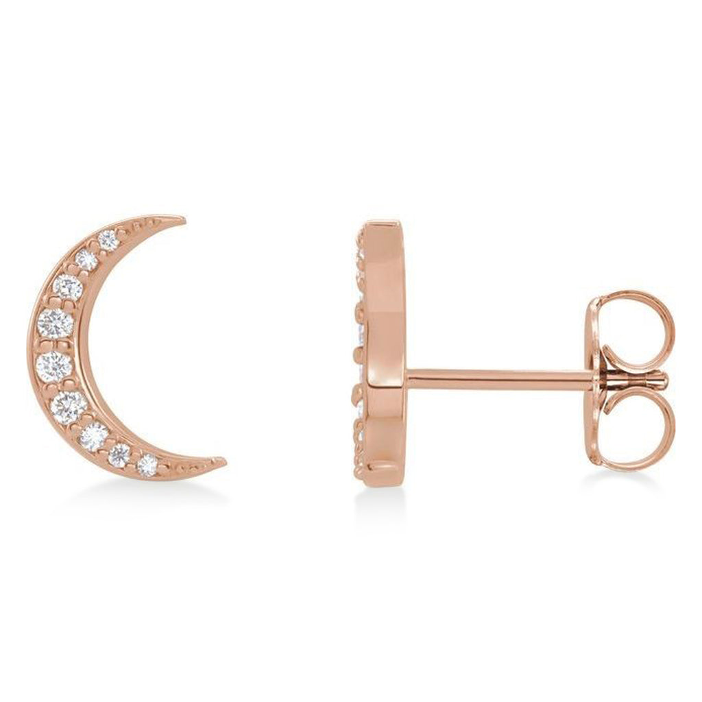 Lab Diamond Crescent Moon Stud Earrings 14K Rose Gold (0.10ct)