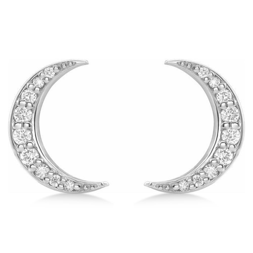 Natural Diamond Crescent Moon Stud Earings 14K White Gold (0.10ct)