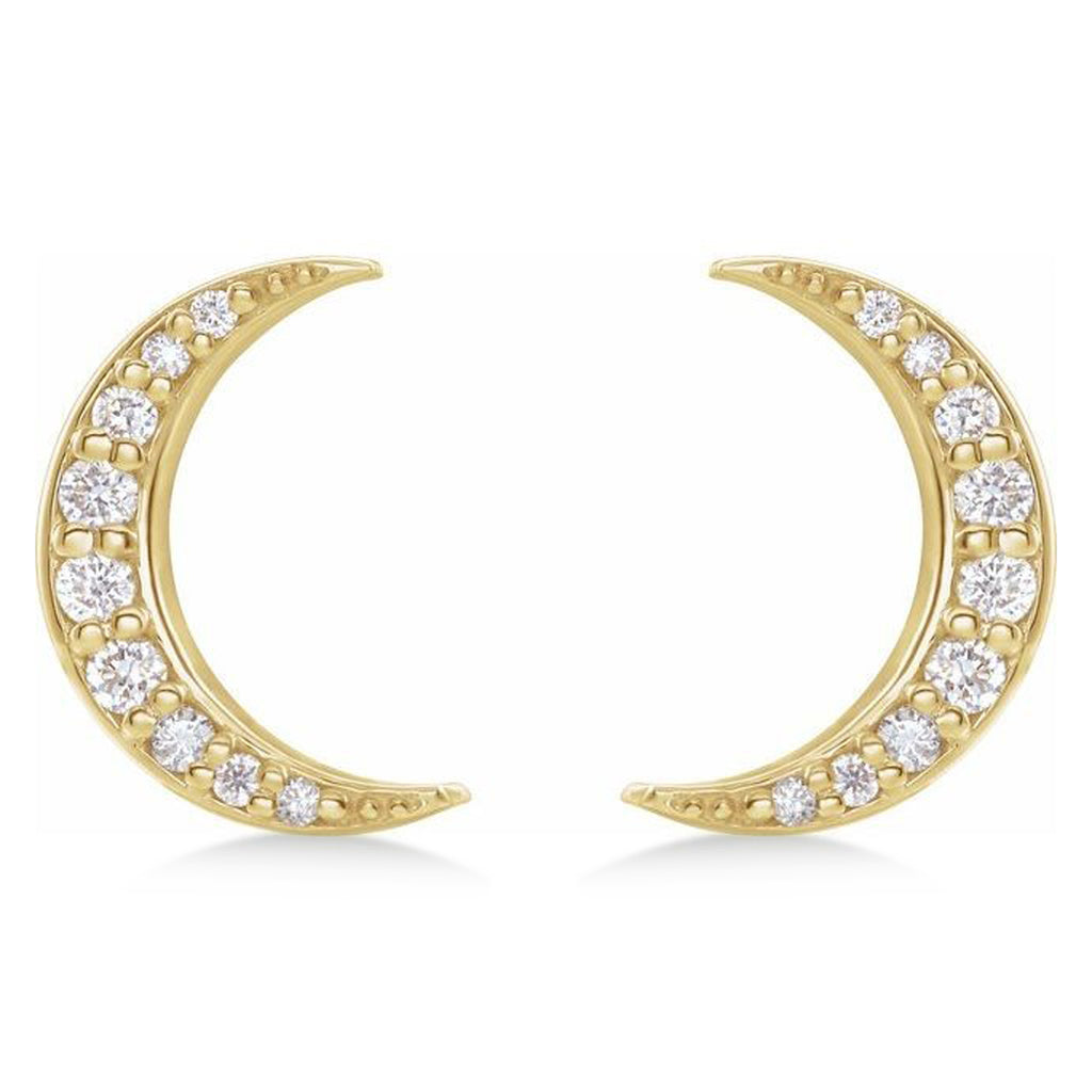 Natural Diamond Crescent Moon Stud Earings 14K Yellow Gold (0.10ct)