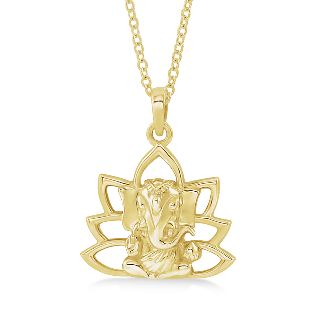 Hindu Deity Ganesha Pendant Necklace 14k Yellow Gold