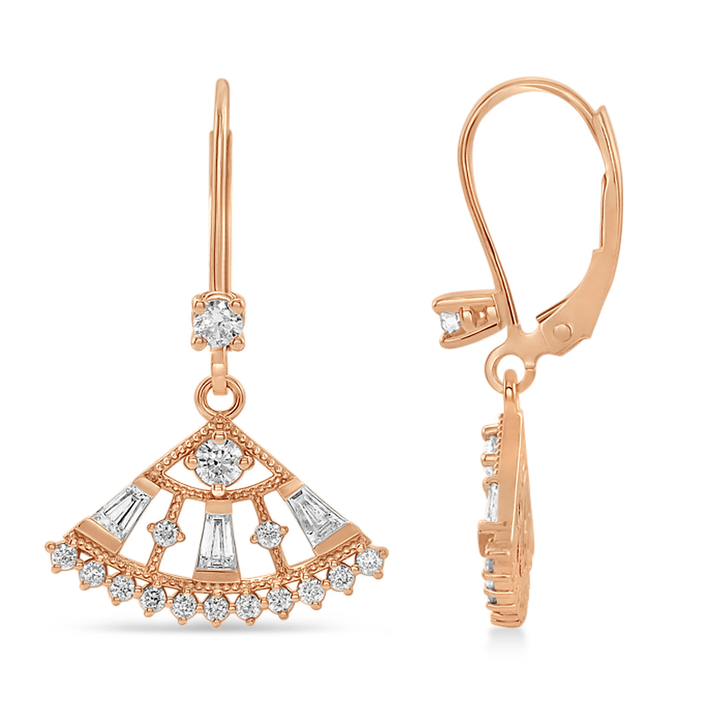 Diamond Lever Back Fan Earrings  14k Rose Gold (0.75 ctw)