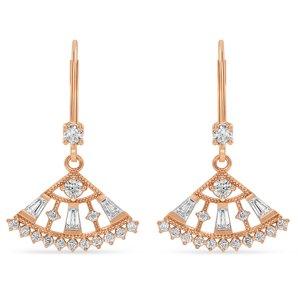 Diamond Lever Back Fan Earrings  14k Rose Gold (0.75 ctw)