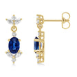 Blue Sapphire Dangling Earrings Diamonds on Edge 14k Yellow Gold (1.78ct)