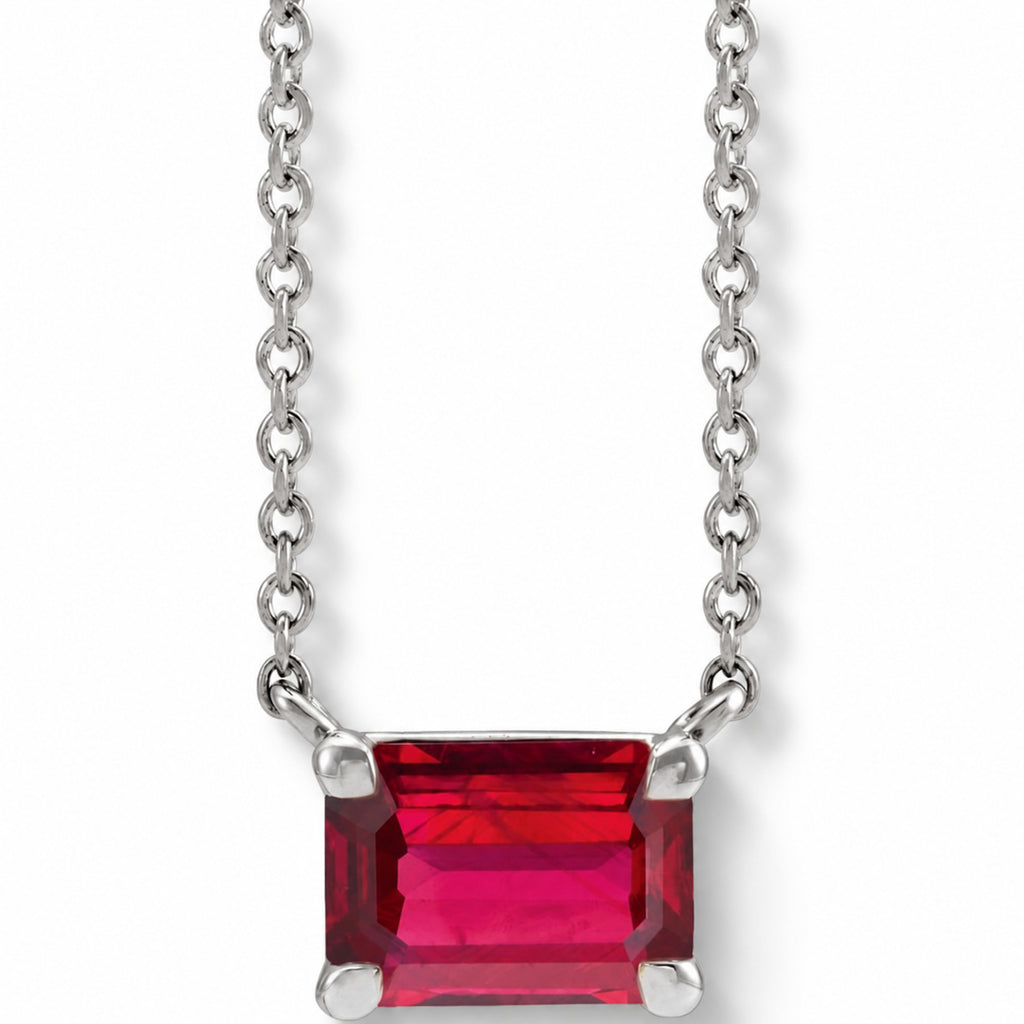 Emerald-Cut Lab-Grown Ruby Solitaire Necklace in 14K White Gold view 1