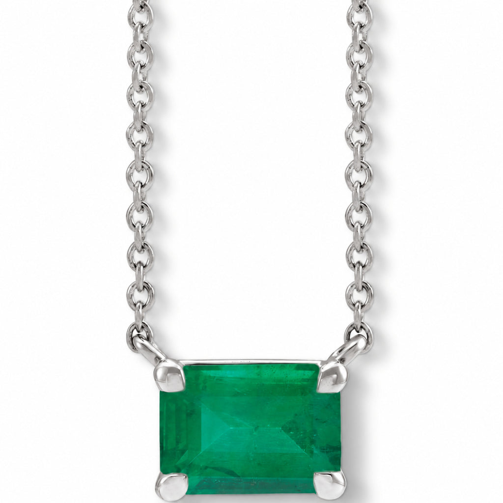 Emerald-Cut Lab-Grown Emerald Solitaire Necklace in 14K White Gold view 1